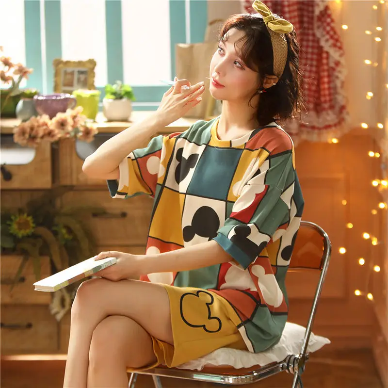 Pajamas Female Summer Cotton Short-sleeved Shorts Summer Korean Version of The Student Thin Section Cute Fresh Home Wear TwoSets