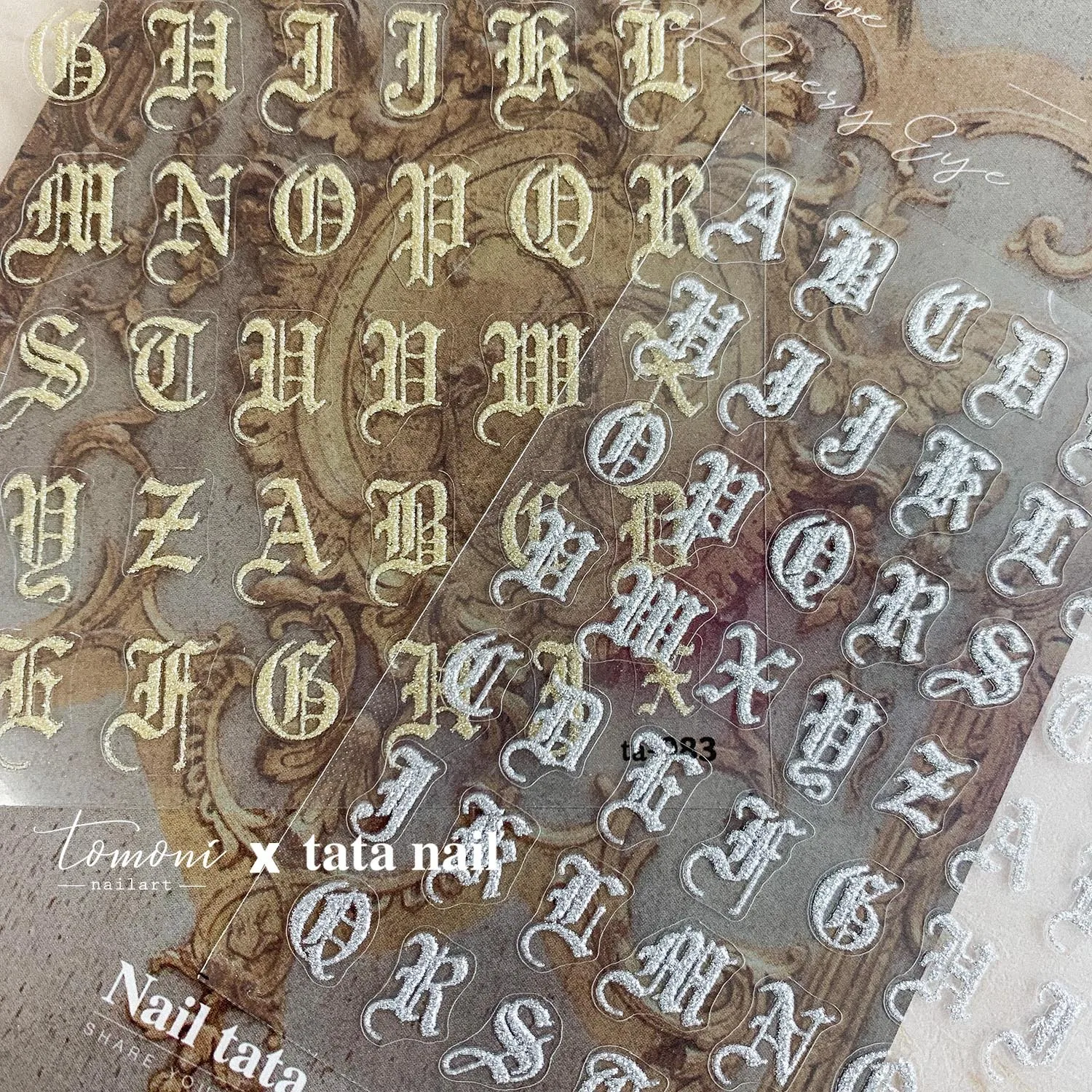 3D Gothic alphabet Nail Art Decorations Foil For Nails Black Letter Stickers Manicure Old English Text Sticker Designer | Красота и