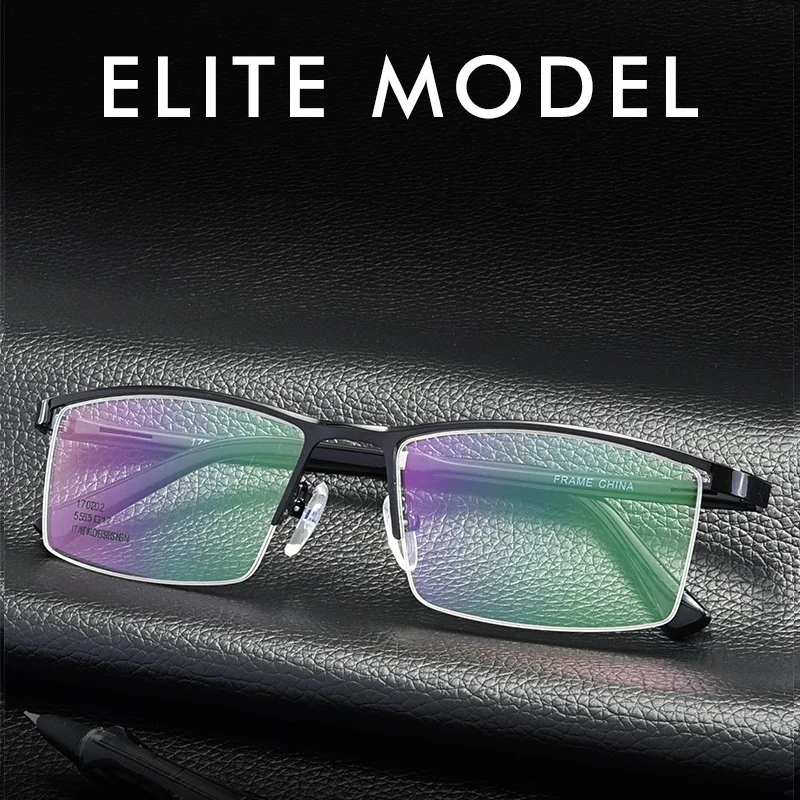 

W-140 High-end men business half-rim steel leather eyeglasses frames metal eyewear frame TR temple myopia prescription glasses
