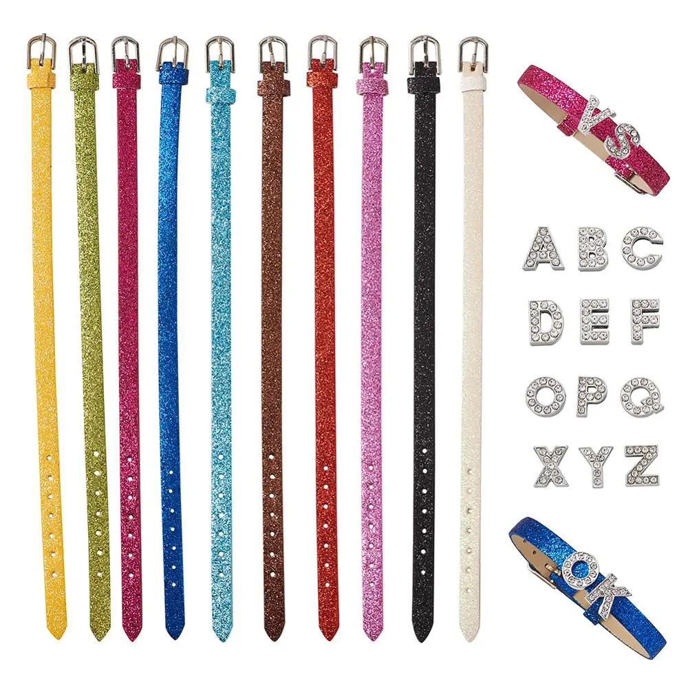 Браслеты из искусственной кожи с блестящим порошком и застежками сплава