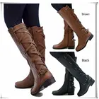 Женские повседневные сапоги до колена, на платформе и квадратном каблуке, на молнии, большие размеры 35-43, Осень-зима