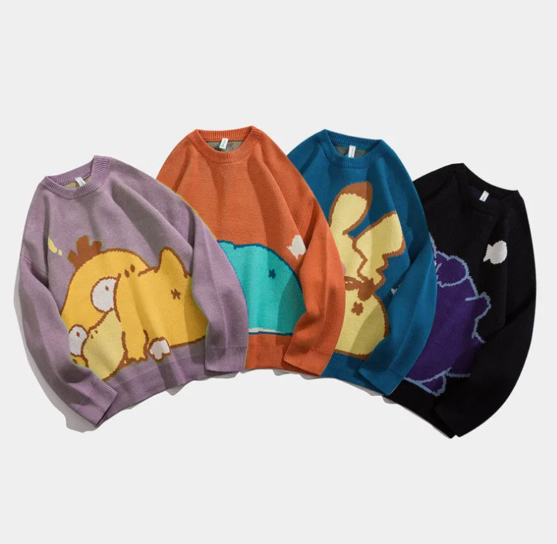 

Sweater Plus Size Women Winter Korean Casual Pullover Oversize Couple Outfit Japanese Sweet Cartoon Pokemon Printed Knitted