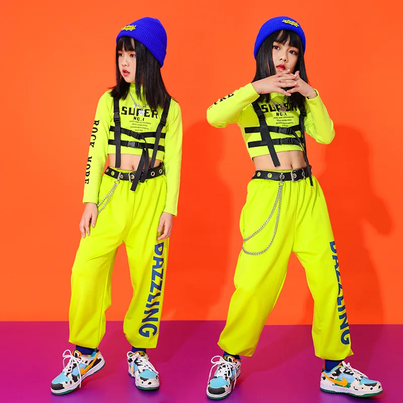 

Детская Одежда для танцев в стиле хип-хоп, укороченные топы, свитшот, штаны для девочек, одежда для джазовых танцев, вечерние одежда для вече...