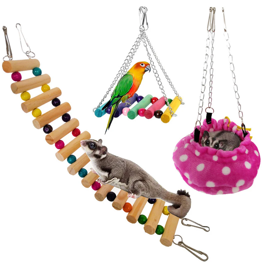 Забавная птица 3 шт. креативная лестница для птиц с качели и гамаком попугая
