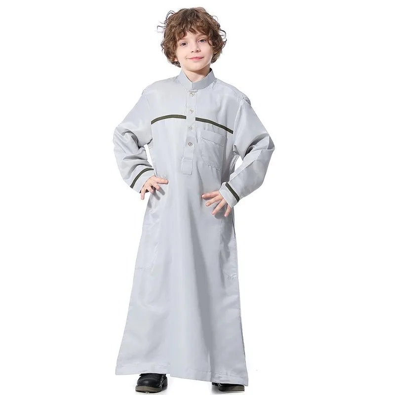 Dubai Arab Muslim Kids Abaya Jubba Thobe Boy Stand Collar Long Dress Caftan Children Islamic Robe Kaftan Ramadan Worship Service |