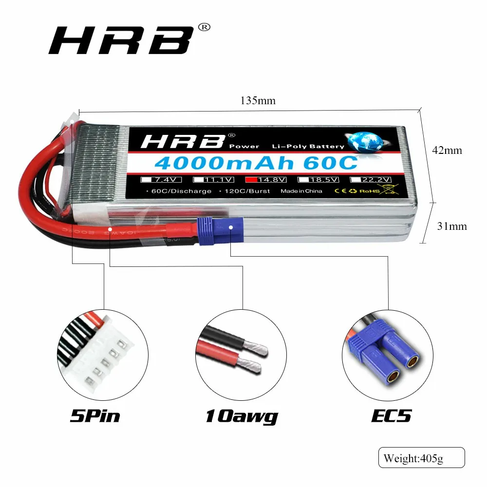 12 пакеты аккумулятор hrb lipo 4s 148 v 4000mah 60c с