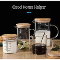 350ml500ml1000ml heat resistant glass measuring cup for baking accessories with bamboo lid measuring jug for kitchen items
