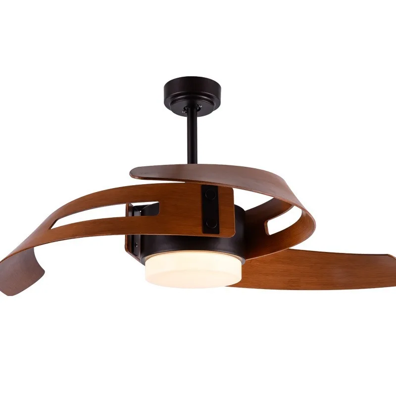 

Ceiling fan lamp Nordic minimalist living room electric fan lamp remote control led wood-print creative restaurant fan lamp.