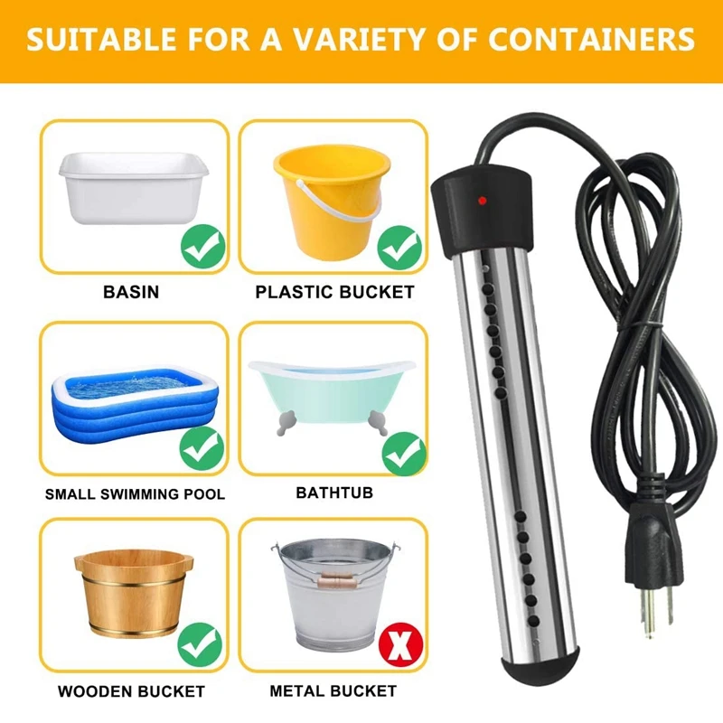 

Immersion Heater,Portable Electric Water Heater with Stainless Steel Guard,Submersible Hot Water Heater for Pool,Us Plug