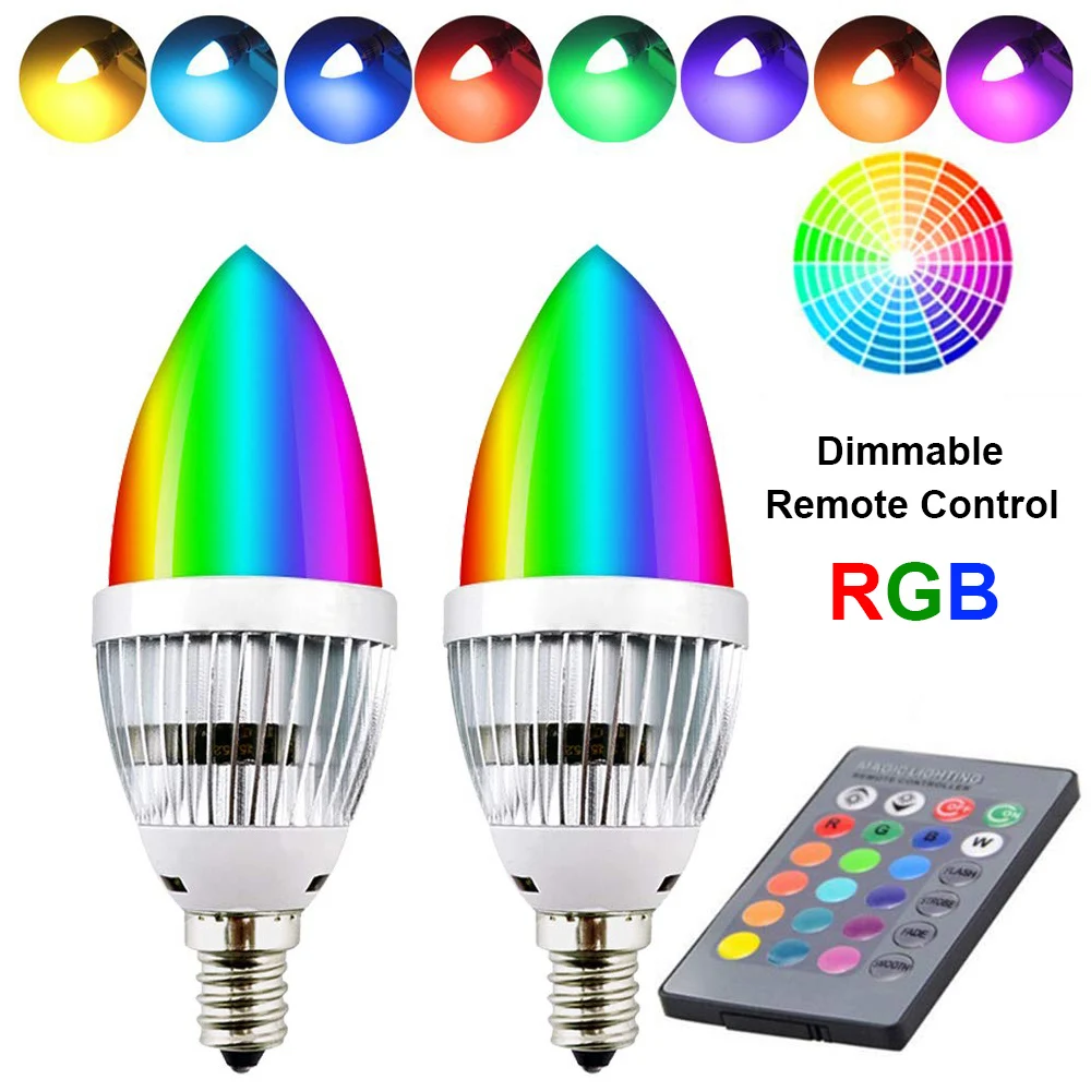 E12/E14 светодиодная изменяющаяся лампочка RGB Лампочка светодиодный прожектор +