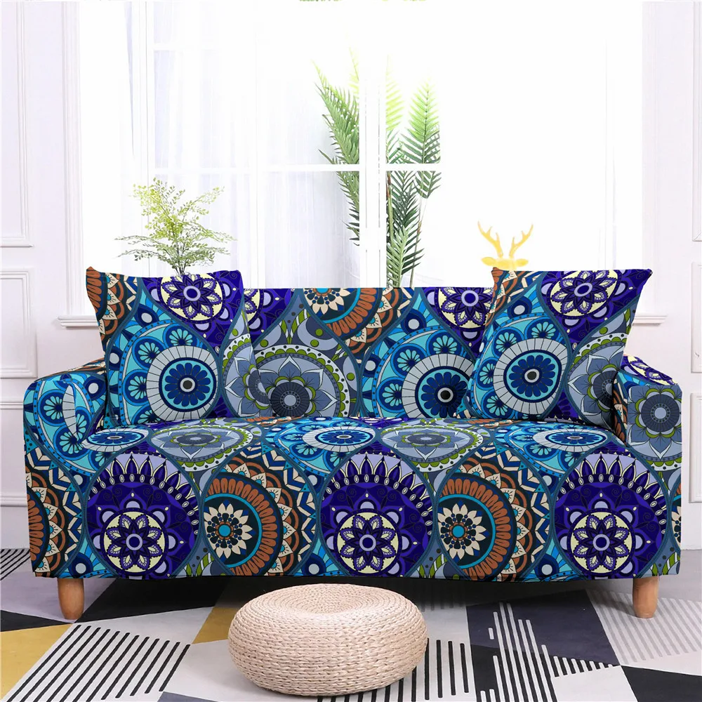 Эластичный чехол для дивана в богемном стиле с мандалой облегающий
