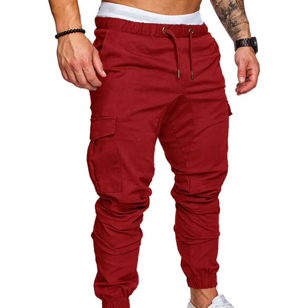 

Men Pants Casual Solid Color Pockets Waist Drawstring Ankle Tied Skinny Cargo Pants MenClothing Streetwear Pants