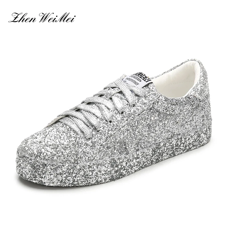 Блестящие Серебристые кроссовки; женская обувь на платформе; Sapatos Star; парусиновая обувь для мужчин и женщин; Классическая обувь для скейтбординга