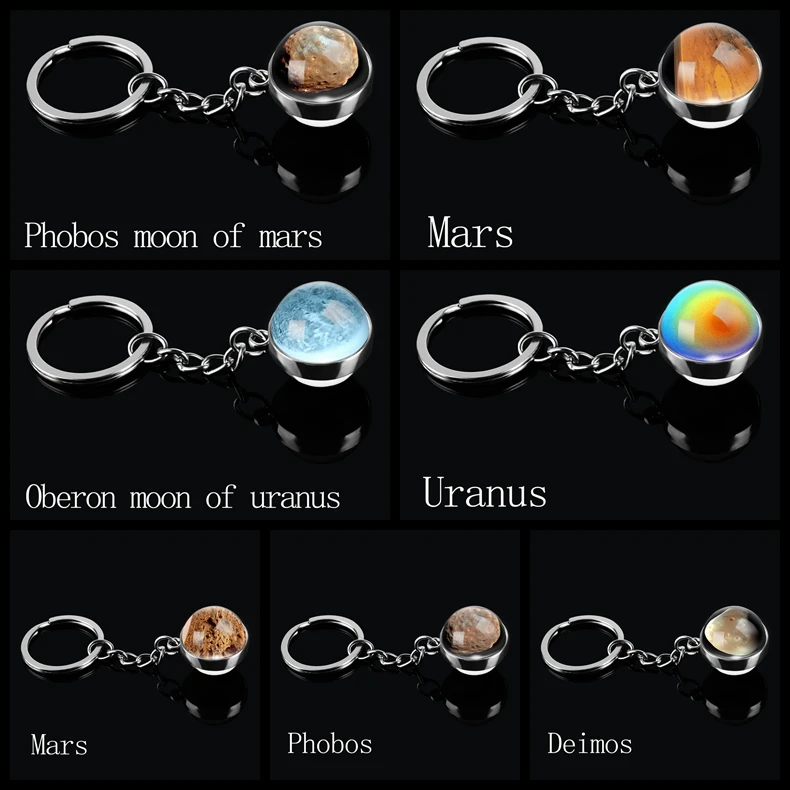 Solar System Planet Mars Uranus Keychian Glass Ball Doule Sided Key Rings Holder For Women Men Gift | Украшения и аксессуары