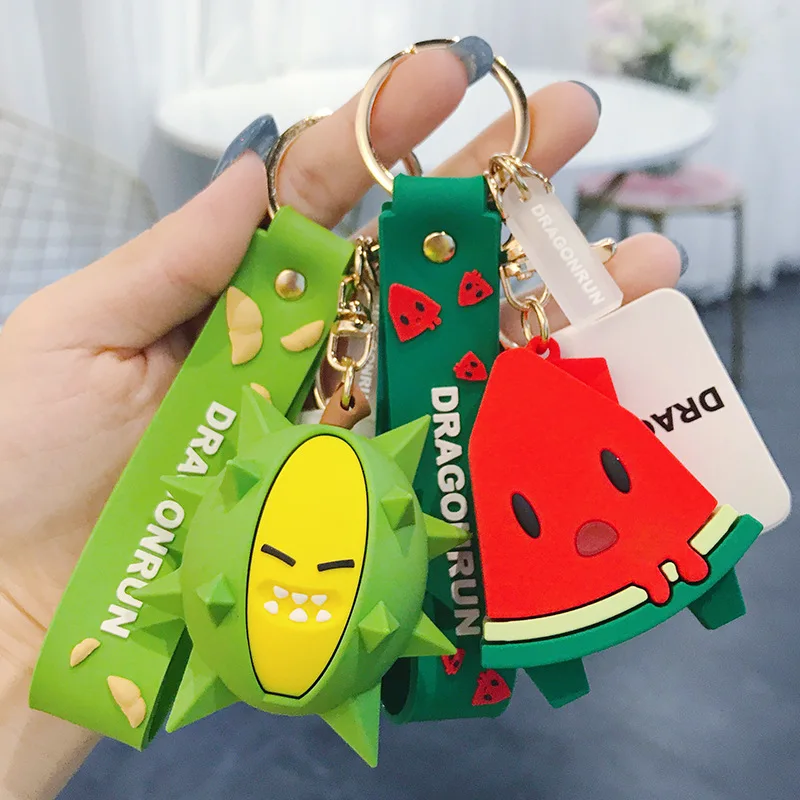 

Summer Fruit Key Chain PVC Durian Pineapple Watermelon Doll Key rings PU Leather Key Holder Fresh Fruit Keychain Women Jewelry