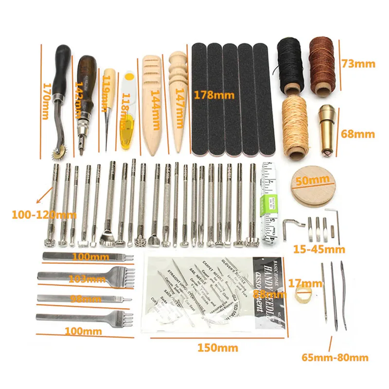 

59 pcs Leather Craft Punch Tools Kit Stitching Carving Working Sewing Saddle Groover Leathercraft Tools Set Kit DIY