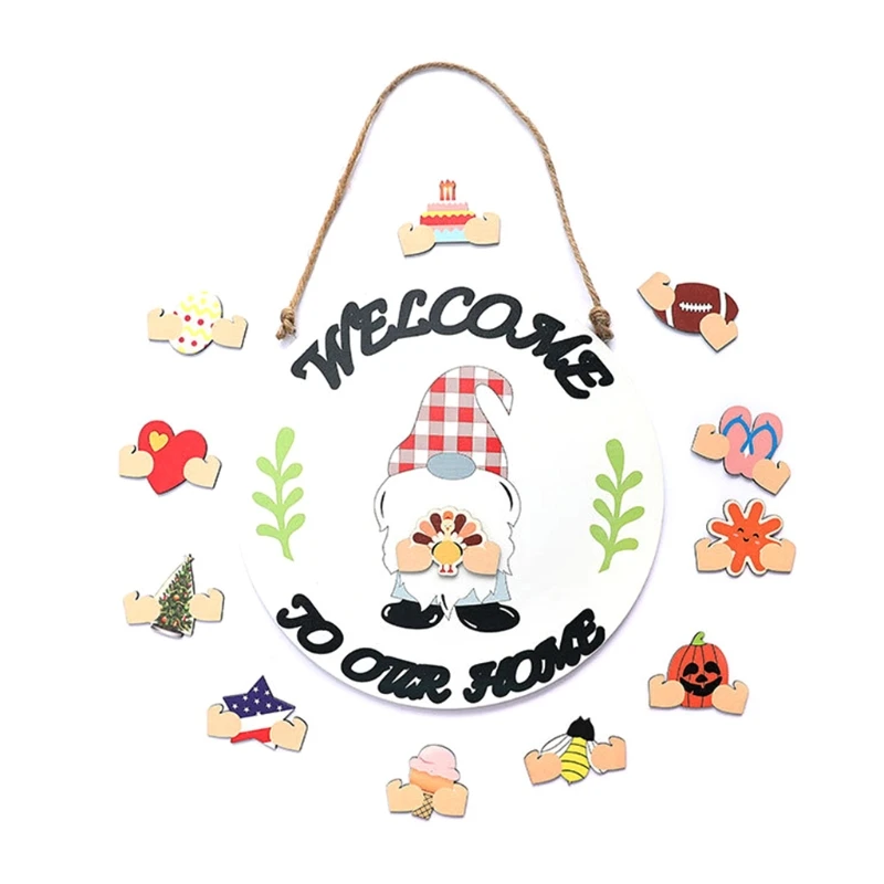 

Double Side Gnome Doll Front Door Hanger Decor with 12 Replacement Parts Decor