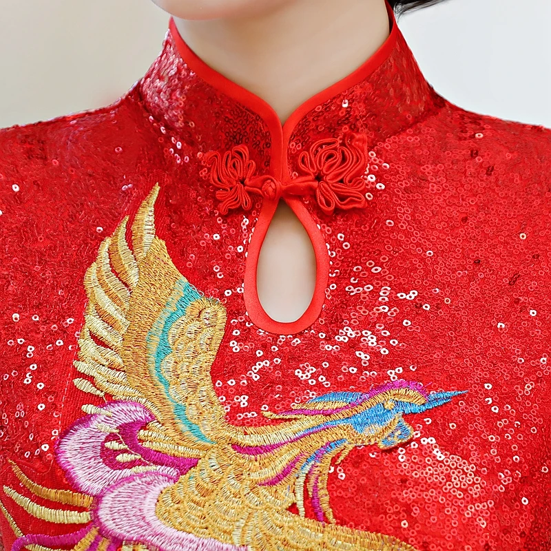 Красное женское летнее длинное винтажное китайское платье ченсам Стиль