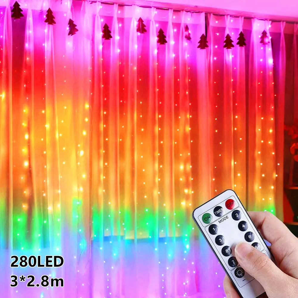 

LED Rainbow Curtain Fairy Icicle Lights String Lights for Bedroom Backdrop Wall Christmas Wedding Birthday Xmas Party Home Decor