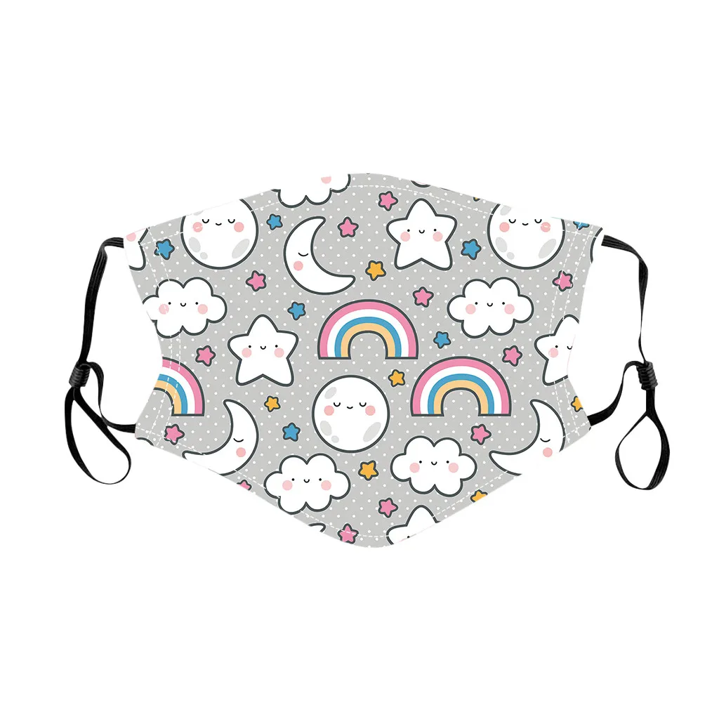 

5PC Children Outdoor Cotton Printed Mask Reusable Fabric Dustproof and breathable Fashionable Neutral Washable Face Mask#FS