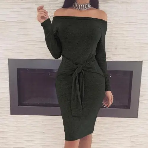 Черный Платье женское сексуальное без бретелек вечернее платье повседневное тонкое с длинным рукавом узкое платье Клубное платье - Цвет: Черный