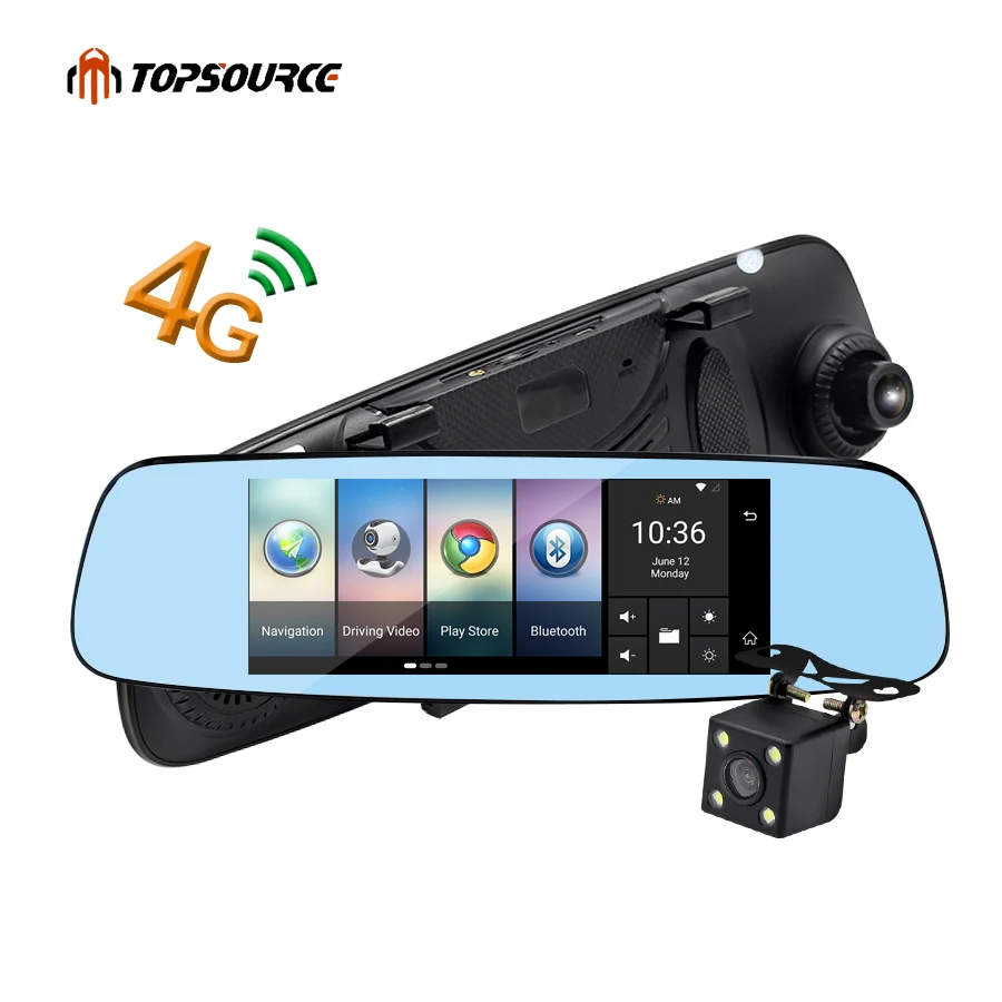 Зеркало заднего вида TOPSOURCE 7 дюймов 4G цифровой видеорегистратор GPS Bluetooth двойной