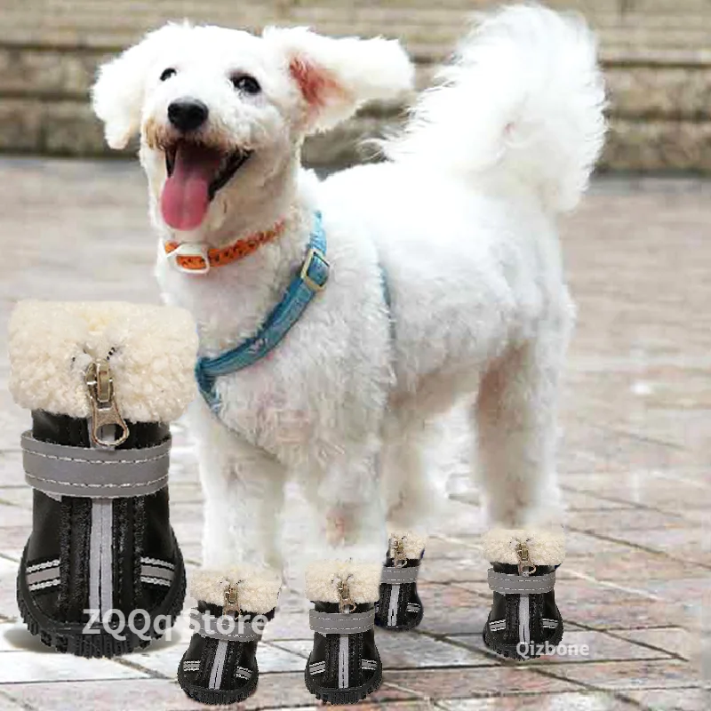 Scarpe da pioggia per cani invernali da compagnia stivali da neve caldi impermeabili scarpe in pelle