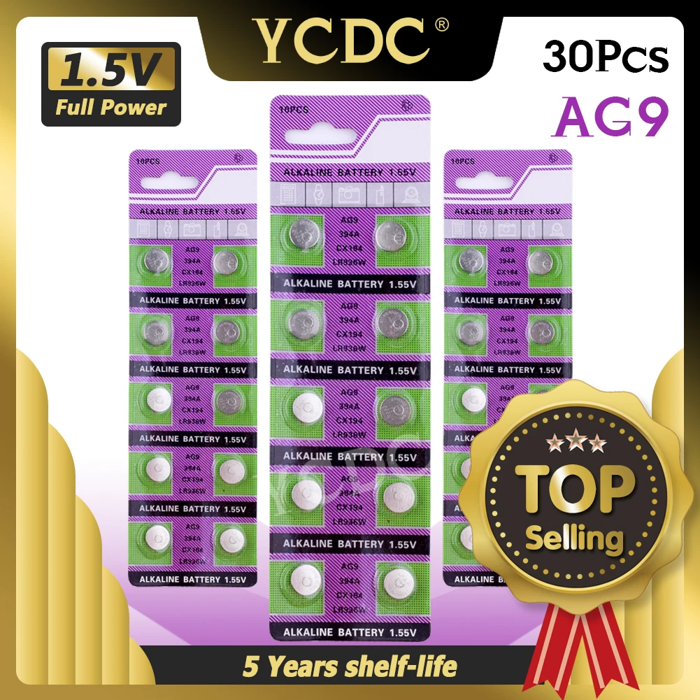 YCDC 30 шт. 1 55 в AG9 AG 9 часы Кнопка монета батарея L936 LR936 RW33 S33 SP394 SR45 SR45H SR936 SR936SW