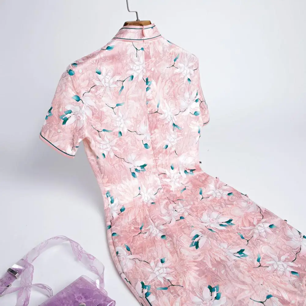 Женское винтажное платье Ципао длинное облегающее розового цвета в современном