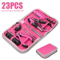 23pcs female hand tool sets screwdriver household tool pink multi function repairing tool kit plier screw tape measure tool