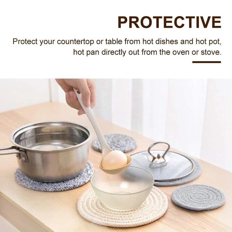 Potholders Set Trivets Coasters for Drinks Round Cotton Thread Weave Dishes Pads Cooking and Baking(6 Pcs) | Дом и сад
