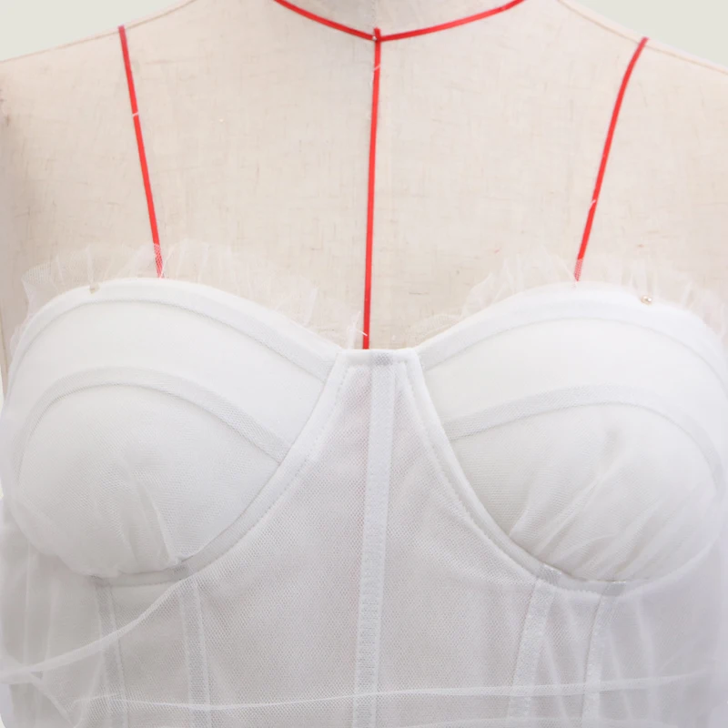 Белое вечернее платье с оборками Сетчатое сексуальное без бретелек женское