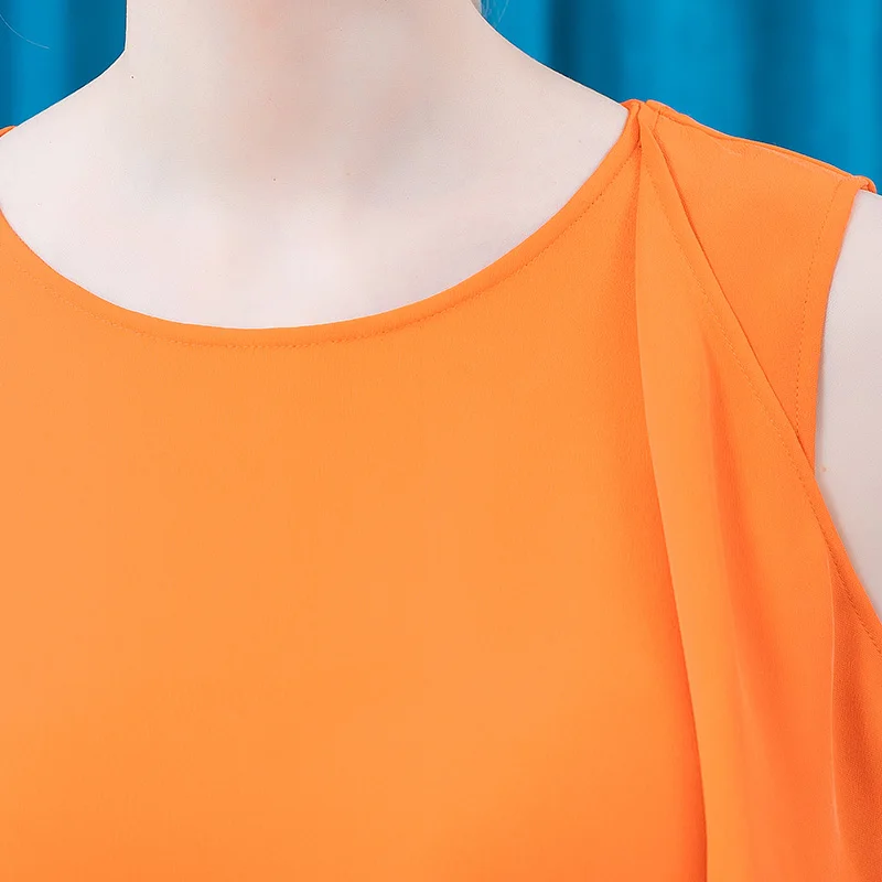 Bestellen VOA 30 Mt/mt Schwerer Seide Rundhals Tops Fledermaus Bare Schulter Asymmetrische Manschette Dreieck Saum Orange Einfache T-shirt Frauen Kleidung BE582