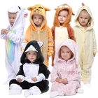 Зимние кигуруми в виде единорога, детские пижамы для мальчиков и девочек, пижамы в виде панды, детские зимние комбинезоны в виде смешных животных, Детская Фланелевая пижама в виде единорога