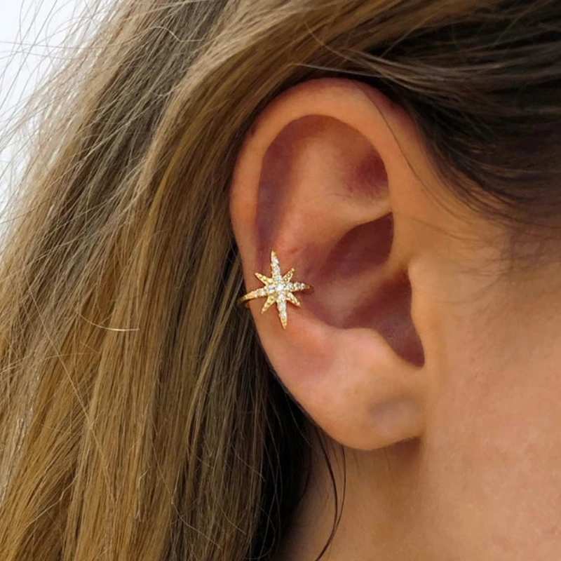 1 шт. очаровательные сверкающие циркониевые серьги клипсы в форме звезды для