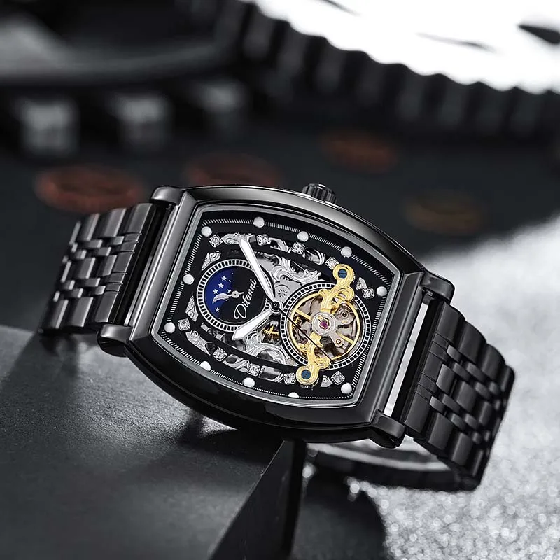 

Difanni Waterproof Automatic Mechanical Man's Wristwatch Tourbillon Sun Moon Star Fashion Stainless Steel Strap Watches Men
