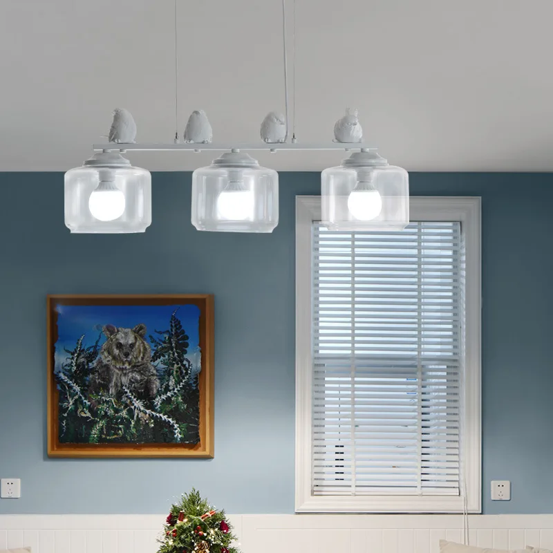 

LBAH 3 head hotel bar E27 90-260V Modern resin Bird Iron Kitchen light fixture Hanging lamp with Glass Lampshades decoration