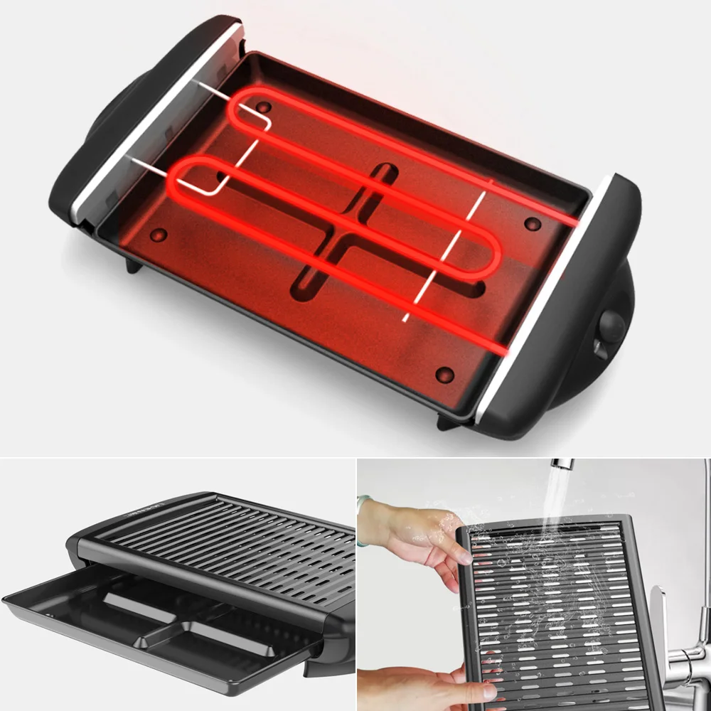 Electric Baking Pan Detachable Washable Dual U-shape Heating Pipe Non-stick Grill For Home Outdoor BBQ Party 220V | Бытовая техника