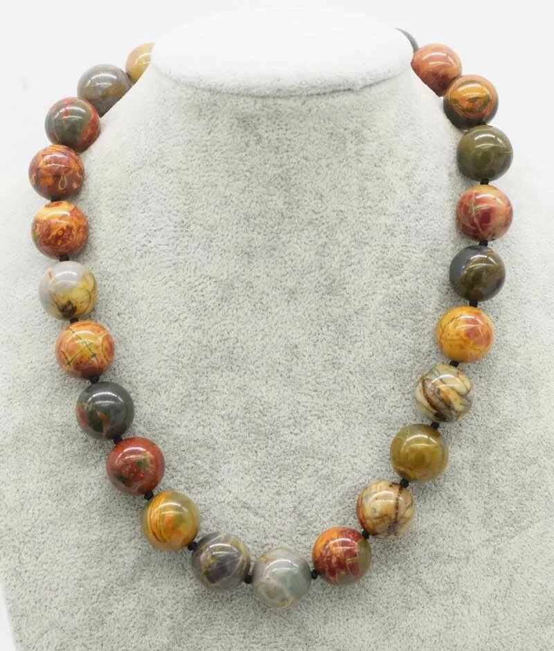 

Оптовая продажа, Нефритовое круглое ожерелье Picasso 16 мм, 18 дюймов, натуральные бусины