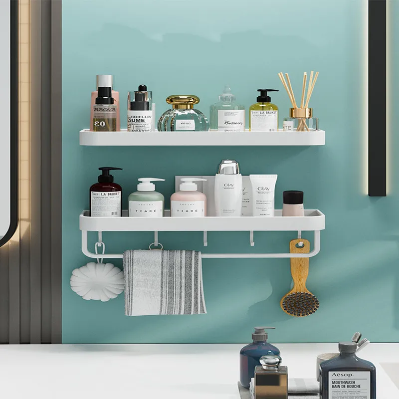 

Bathroom White Hole-Free Widening And Thickening Drain Hollow With Hook Rack Wall-Mounted Toilet Wash Table Towel Storage Wall