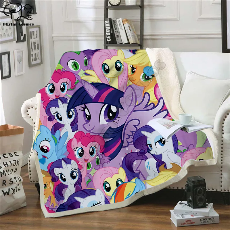 

Throw blanket Rainbow pony funny 3D printed Velvet Plush Blanket Bedspread Sherpa Blanket Couch Quilt Cover Travel 03