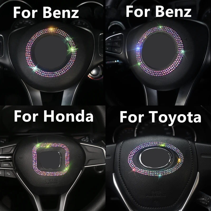 Алмазная кристальная автомобильная наклейка на руль эмблема кольцевая для Benz Honda