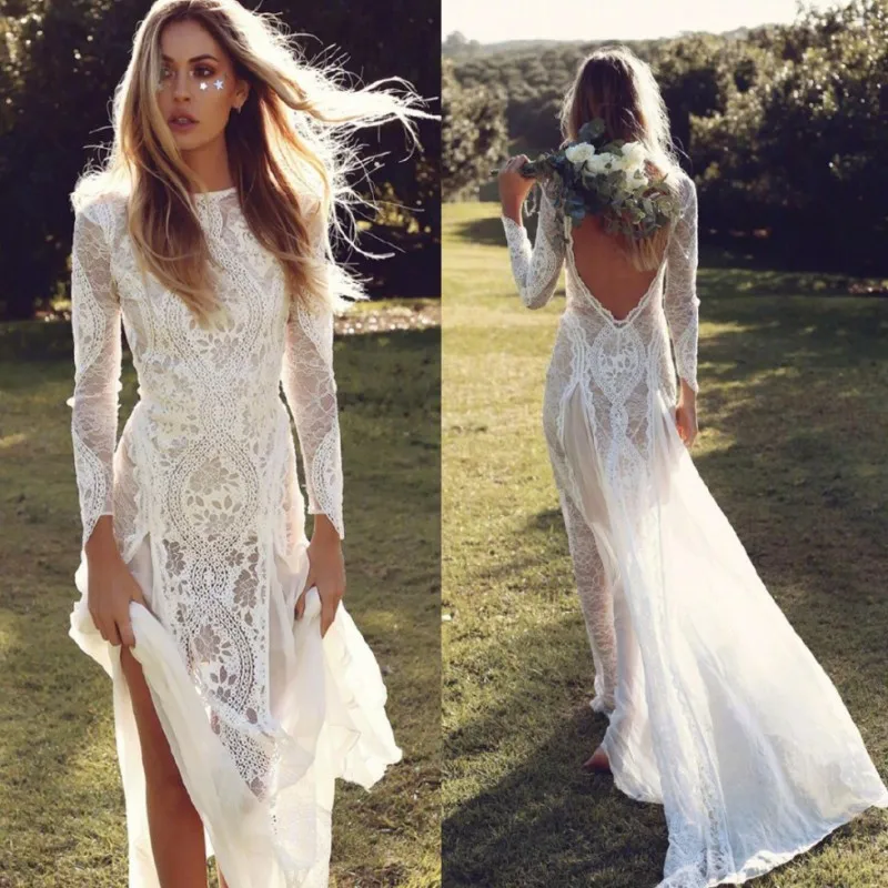 UMK сексуальное пляжное свадебное платье с открытой спиной 2020 кружевные свадебные