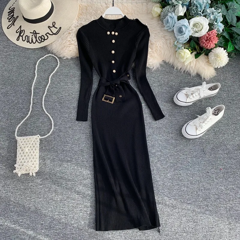 Зимнее винтажное женское платье с высоким воротником 2019 модное Бандажное