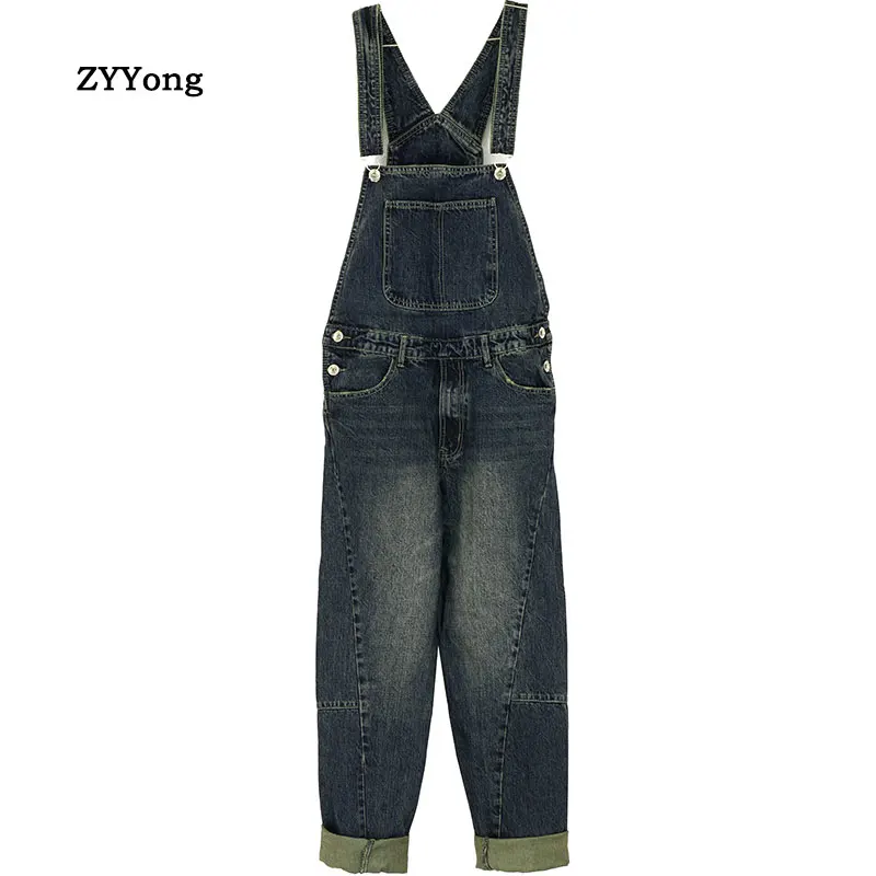 2020 New Fashion man Casual Loose Pocket Overalls Comfortabele Denim Jumpsuits Bib pants jeans baggy Jeans Man Blauw Broek