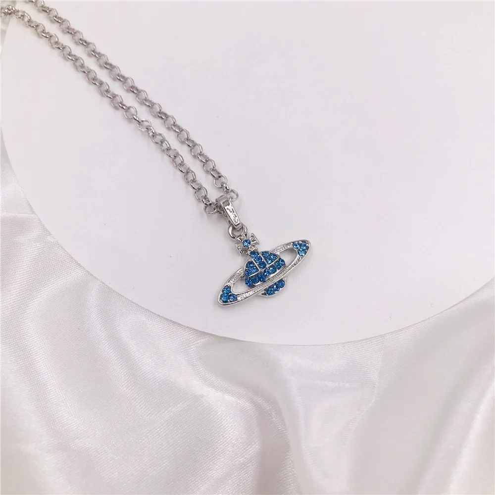 

European and American classic ladies banquet full diamond fashion OL shiny new trend personality cool crystal planet necklace
