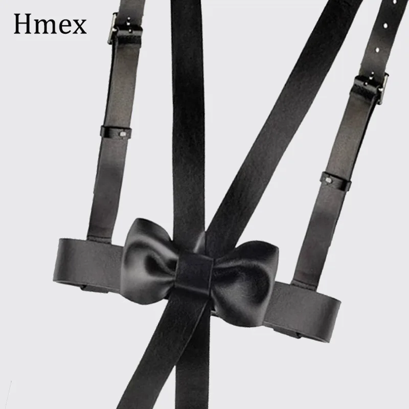 Gothic Sexy Body Belt Crop Top Bondage Harness Women Sexy Toys Adults PU Leather Bow-knot Suspenders Straps Garters Belt