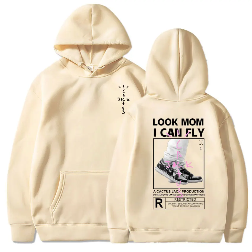 Classic Black White LOOK MOM I CAN FLY Travis Scott Logo Print Hoodie Fashion Men Women Fleece Cactus Jack Hoodies Sweatshirt