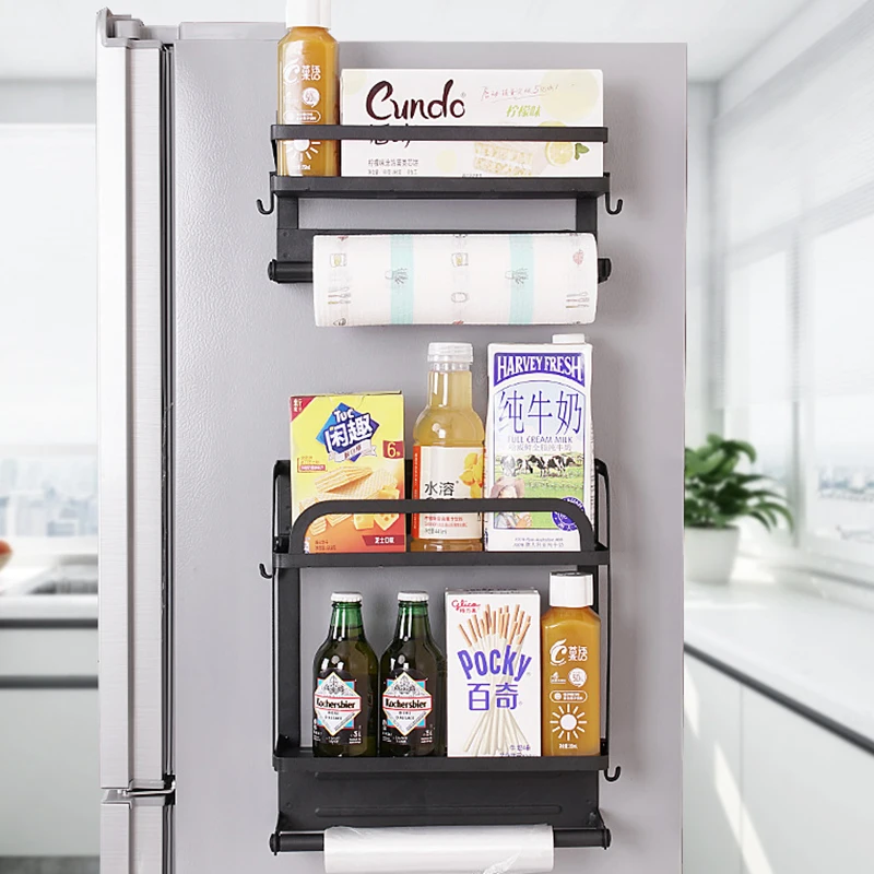 

Многофункциональная зеркальная боковая полка, магнитный настенный кронштейн для холодильника, кухонные принадлежности