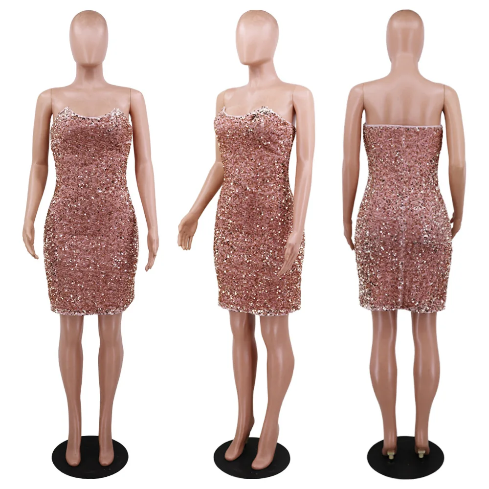 

Fashion Sequin Dress 2021 New Plus Size Women's Sleeveless Sexy Tube Top Nightclub Party Party Shiny Shiny Mini Short Dress
